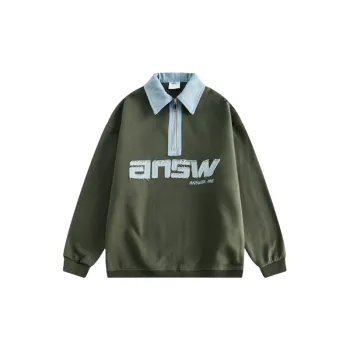 Retro Half Zip Padded Cloth Polo Collar Sweatshirt