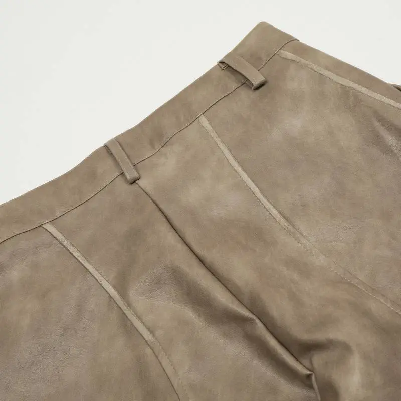 Casual Plain Leather Pants-2