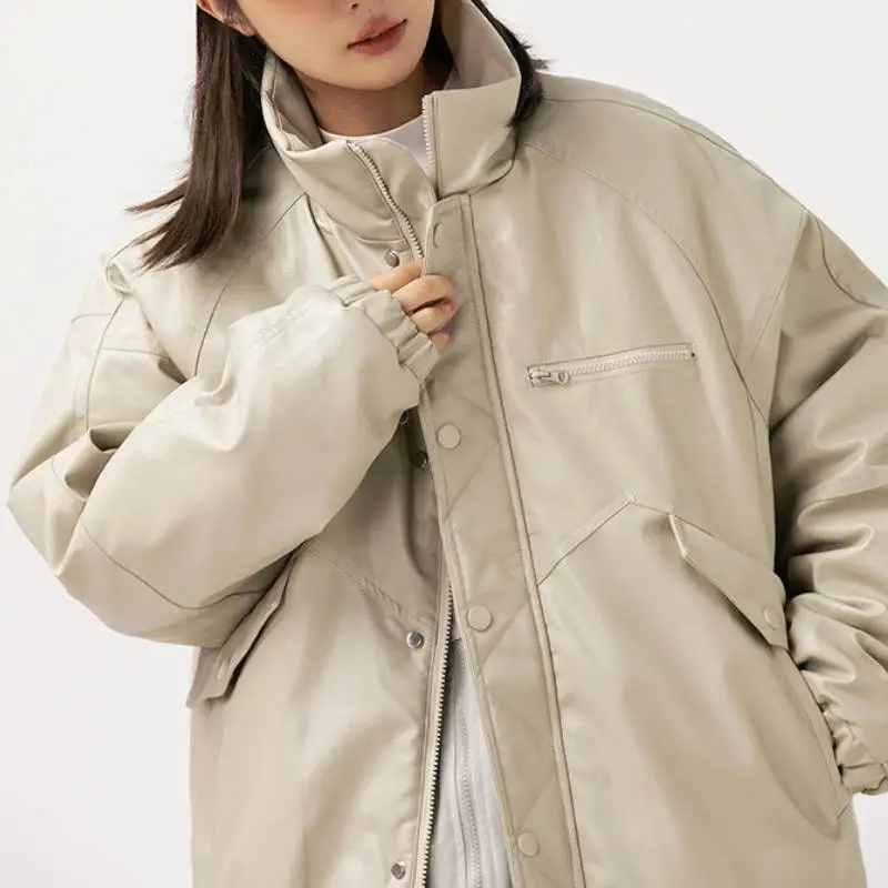 Loose Warming PU Quilted Jacket-5