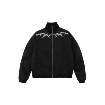 Trendy Cool Retro Embroidered Design Sense Slim Look Zipper Jacket