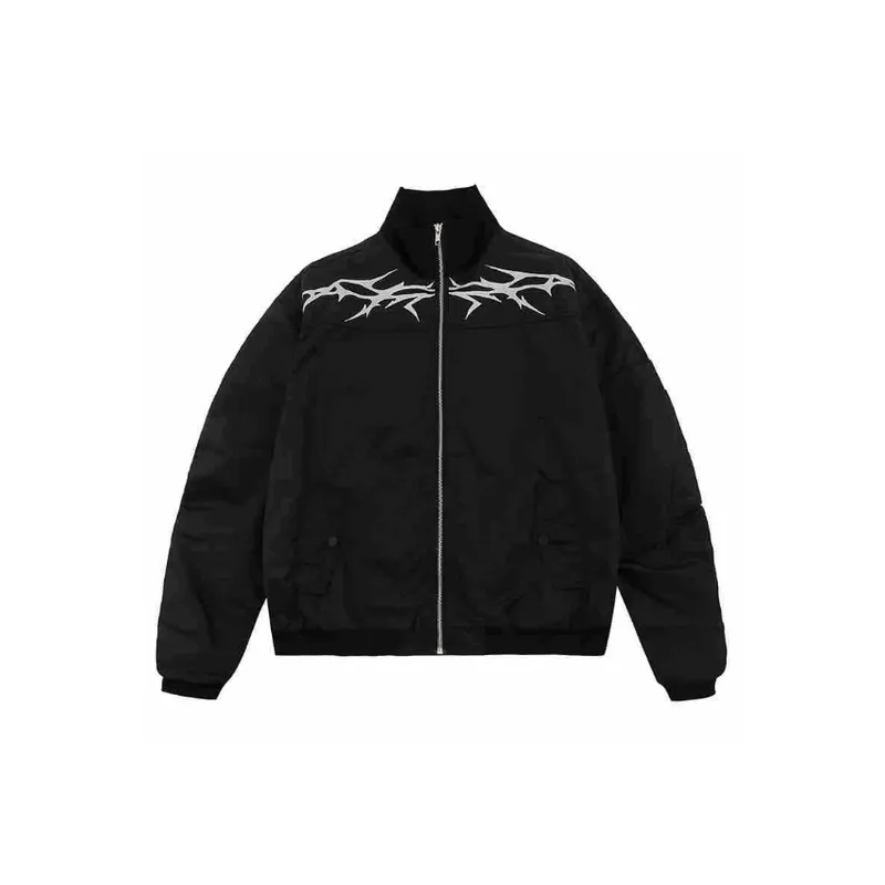 Trendy Cool Retro Embroidered Design Sense Slim Look Zipper Jacket-0