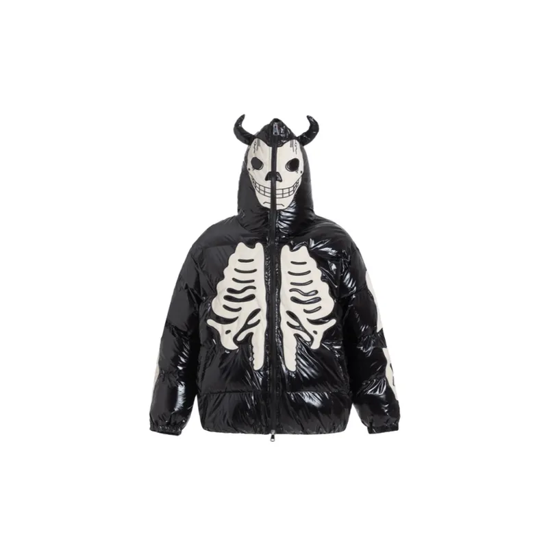 Vintage Flocking Embroidery Skeleton Thickened Hooded Cotton padded Coat