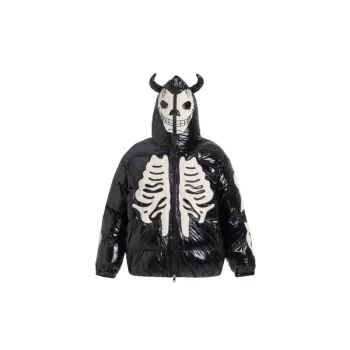 Vintage Flocking Embroidery Skeleton Thickened Hooded Cotton padded Coat