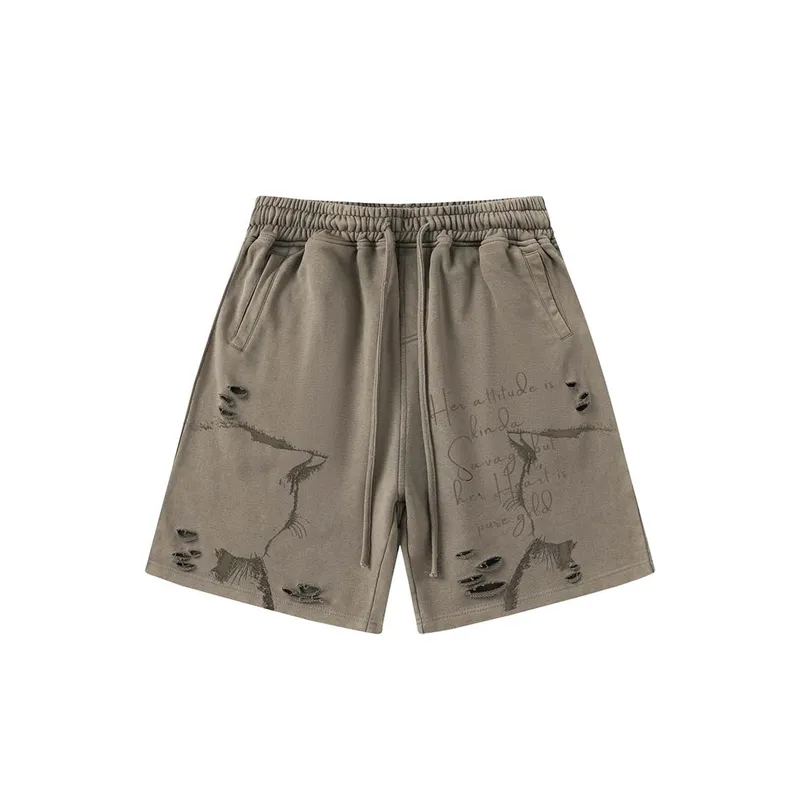 Creative Graffiti Print Ripped Shorts-0