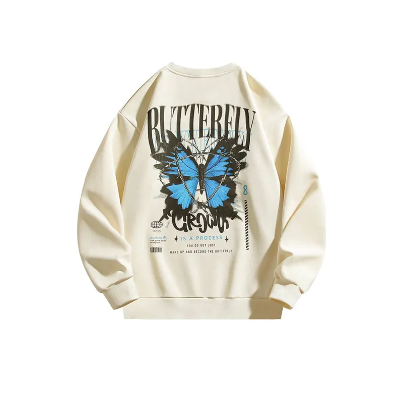 Butterfly Print Round Neck Sweatshirt-1