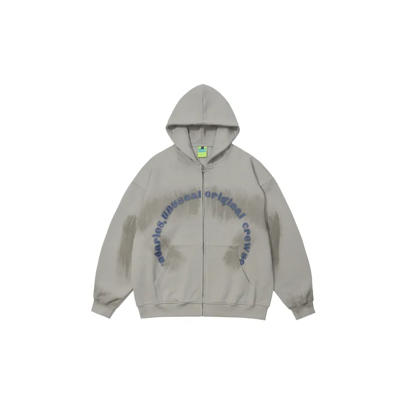 Dark Retro Halo Creative Interesting Color Patching Hooded Cardigan Sweater-3