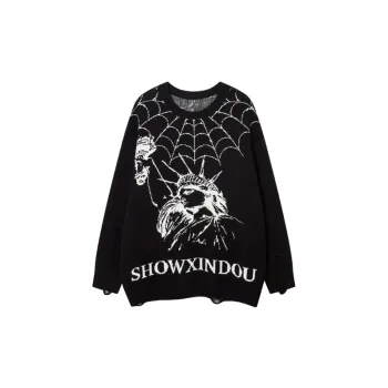 Spider Web Long Sleeve Knitted Shirt Dark Style Crewneck Sweater