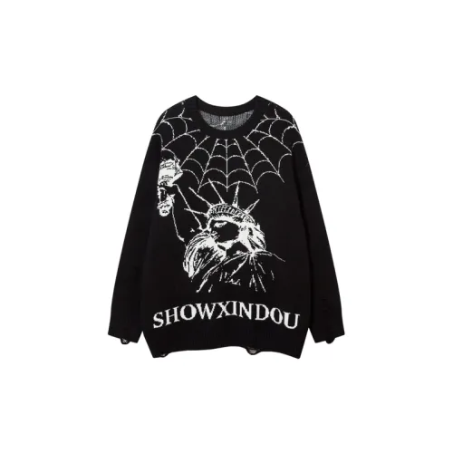 Spider Web Long Sleeve Knitted Shirt Dark Style Crewneck Sweater