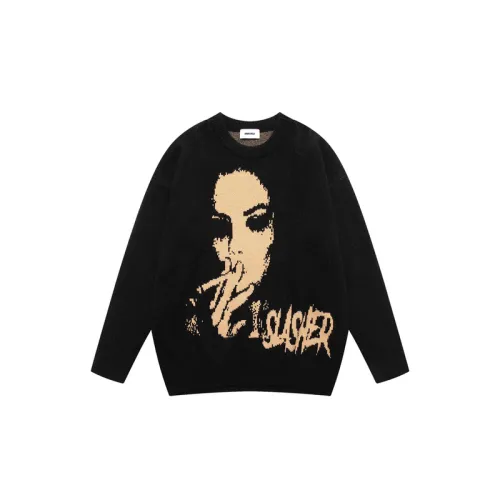 Street Vintage Figure Jacquard Crewneck Sweater