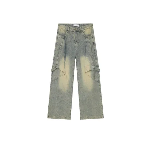 Heavy Industry Splicing Design Straight Tube Loose Denim Pants