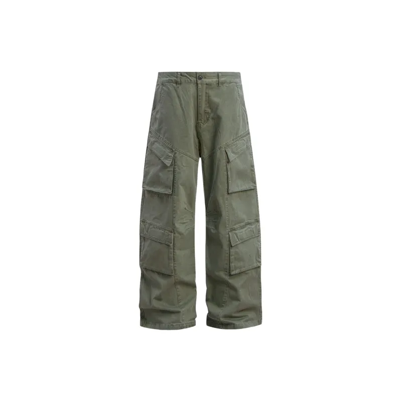 Retro Washed Loose Cotton Cargo Pants-0