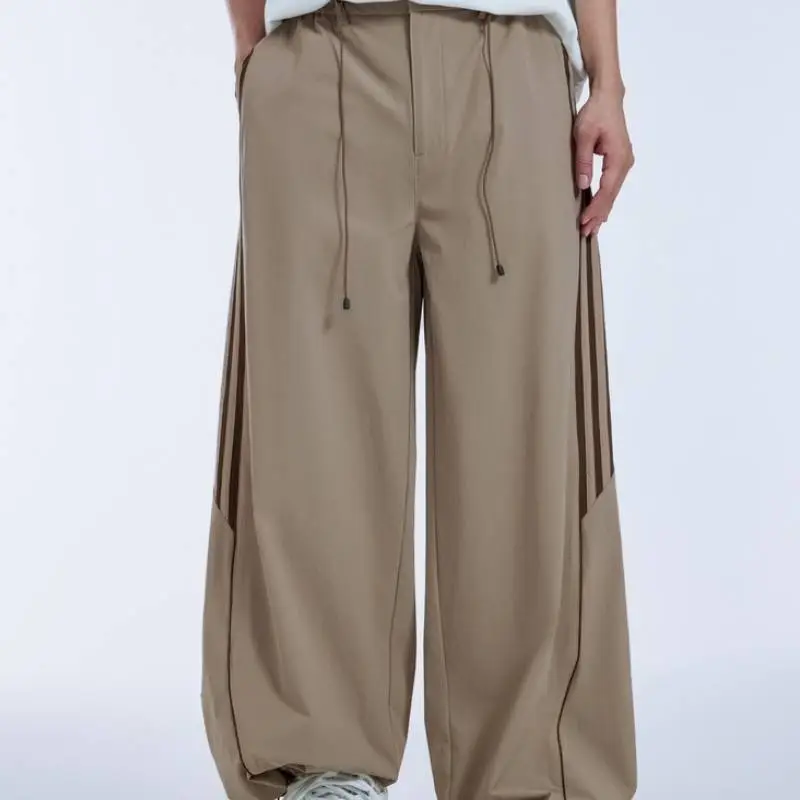 Basics Contrast Color Nylon Casual Pants-3