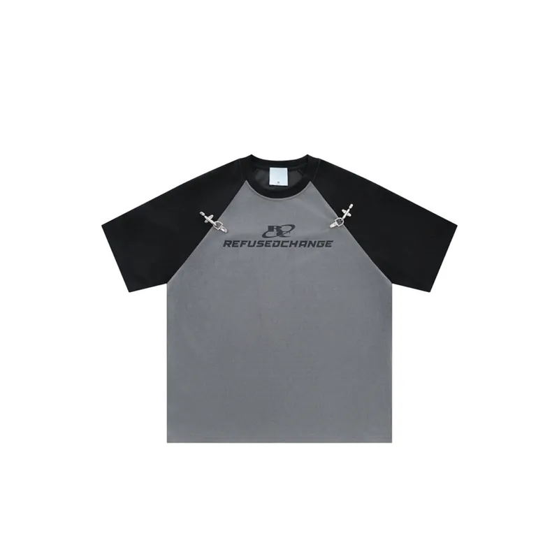 Retro Loose Trendy Stitching Short Sleeved T Shirt-0