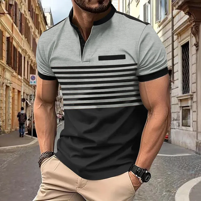 Fashionable Prin Cotton Blended Fabric Polo-11