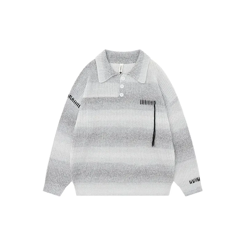 Niche Gradient Striped Loose Pullover Collar Sweater-0