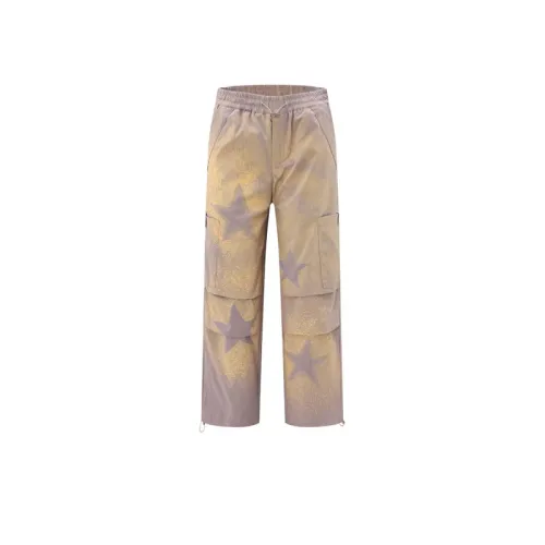 Collisional Splatter Star Printed Pleated Multi-pocket Pants