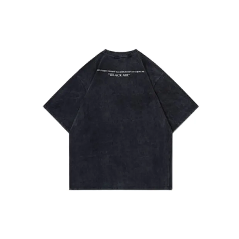 Retro Trendy Washed Distressed Flame Printed Short sleeved T shirt-5