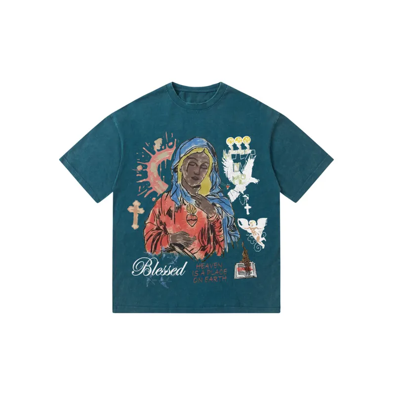 Retro Loose Washed Spray T Shirt-8
