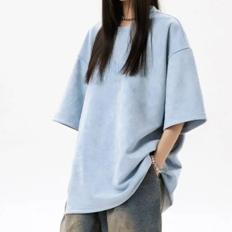 Plain Letter Polyester T Shirt-3
