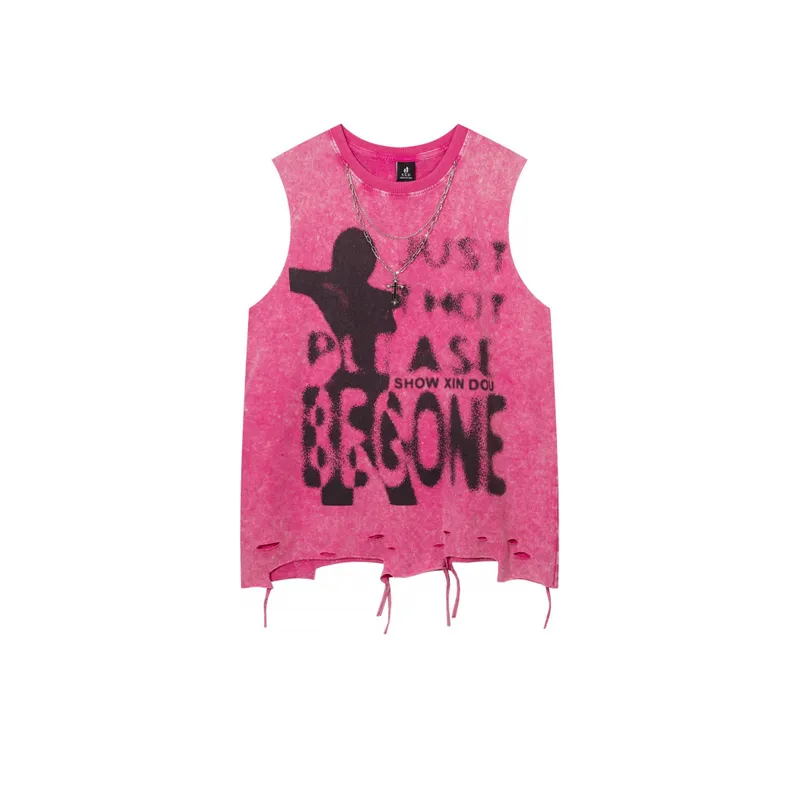 Washed Old Cut Abstract Printed Vest swag OOTD-0
