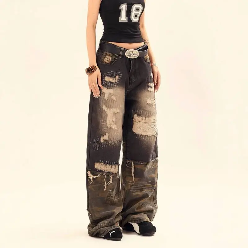 Retro Washed Loose Jeans-2