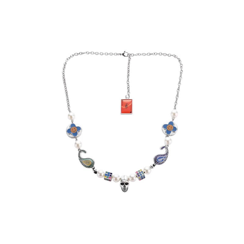 Pearl Silver Skull Necklace