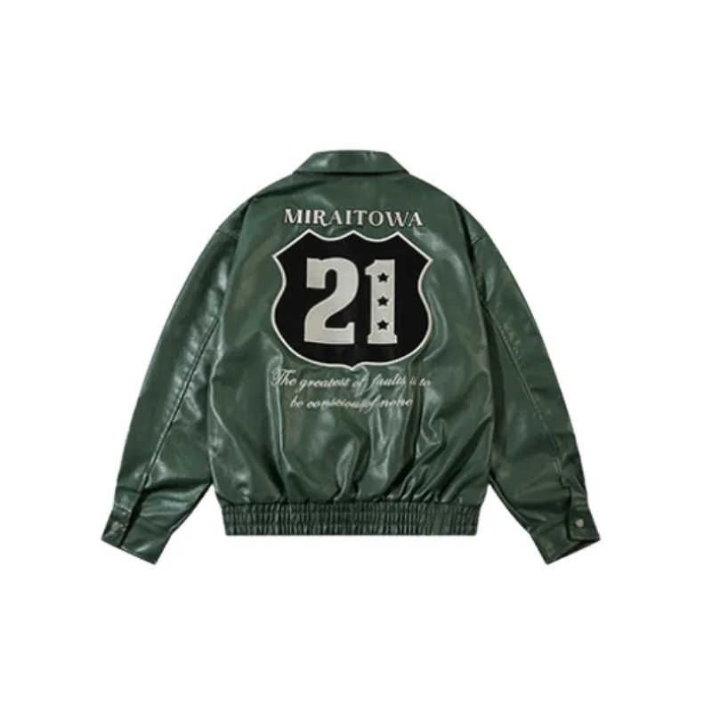 Embroidery Fashionable Leather Jacket-5