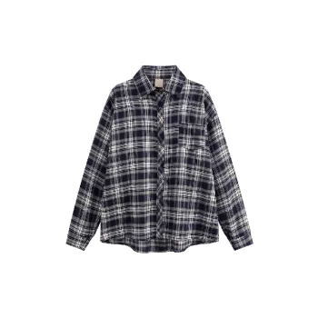 Retro Plaid Blended Synthetic Fabrics Shirt