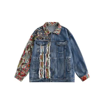 Street Ethnic Style Hip Hop Spliced Denim Jacket