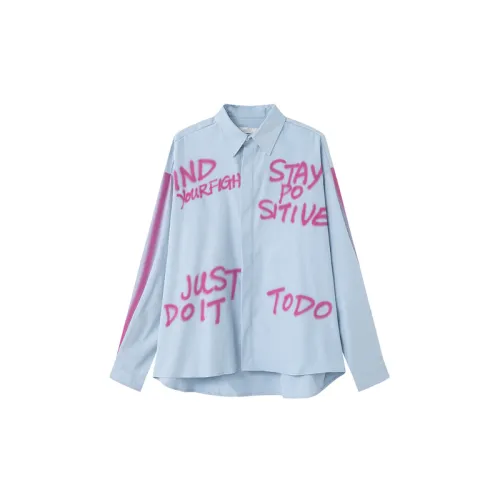 Tide Hand painted Letters Graffiti Contrast Dark Button Long Sleeve Shirt