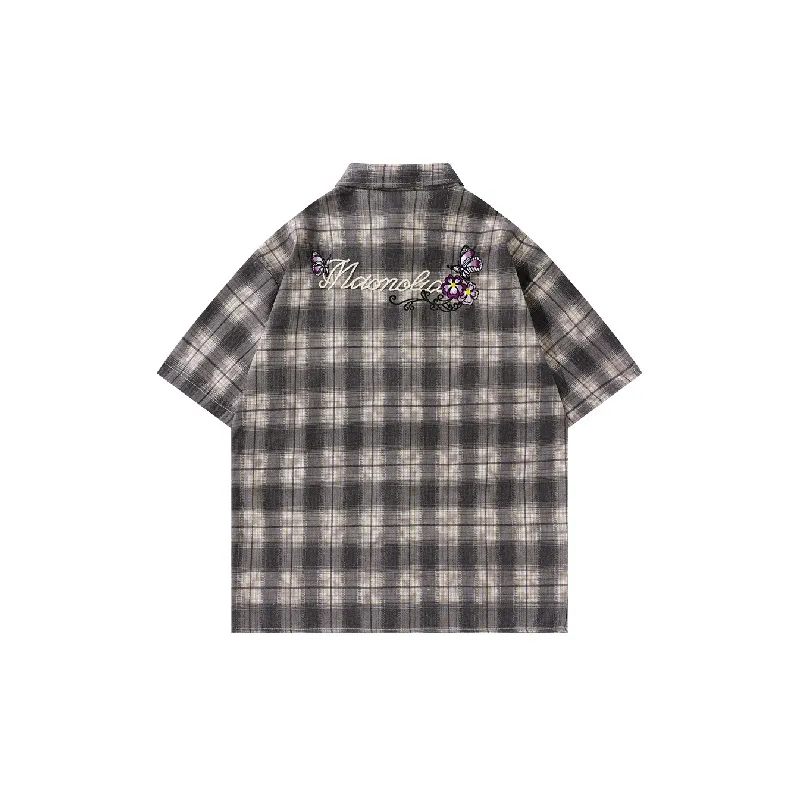 Loose Plaid Blended Synthetic Fabrics Shirt Unisex-7