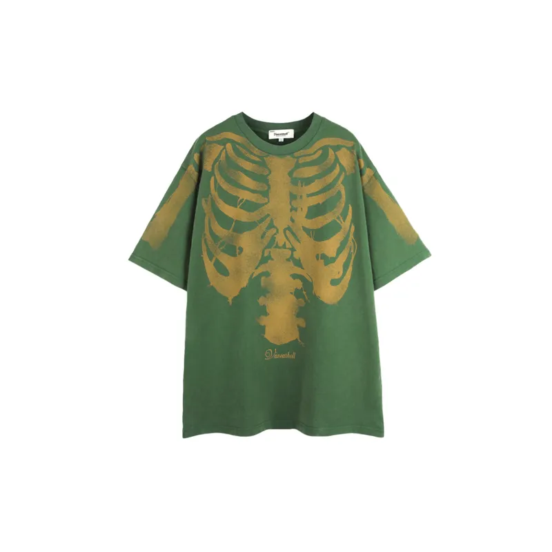 Washed Dark Skeleton Print T Shirt-2