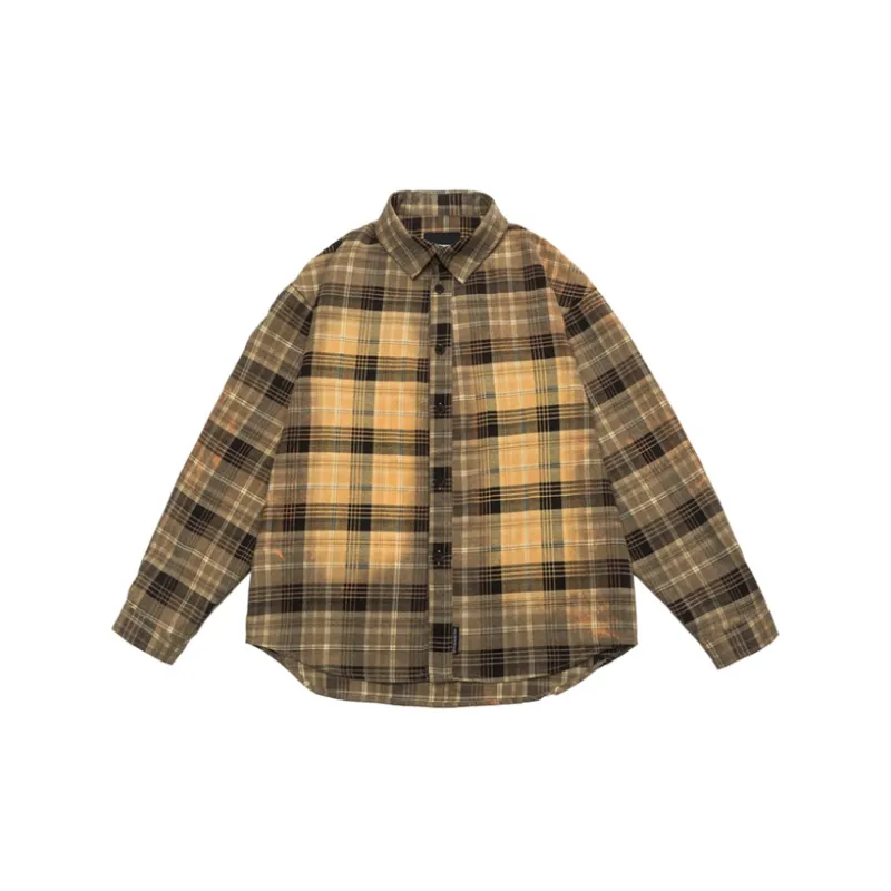 Washed Old Long Sleeve Plaid Shirt-0