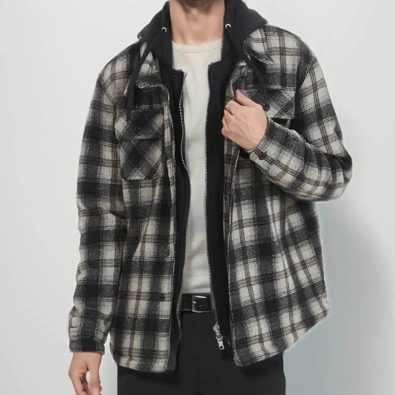 Plaid Fake Two Piece Polyester Jacket-2