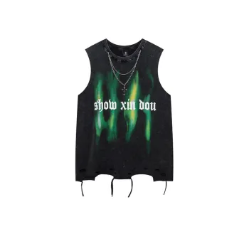 Tide Letters Graffiti Washed Sleeveless T Shirt