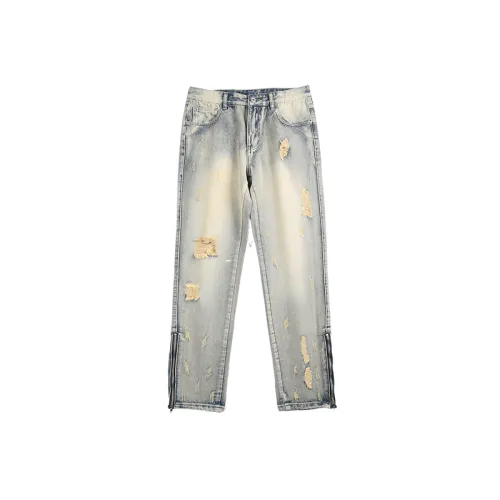 Ripped Straight Leg Jeans