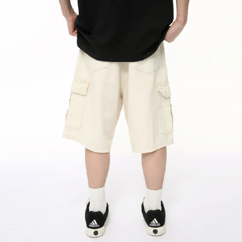 Simple Plain Cotton Cargo Shorts Unisex-4