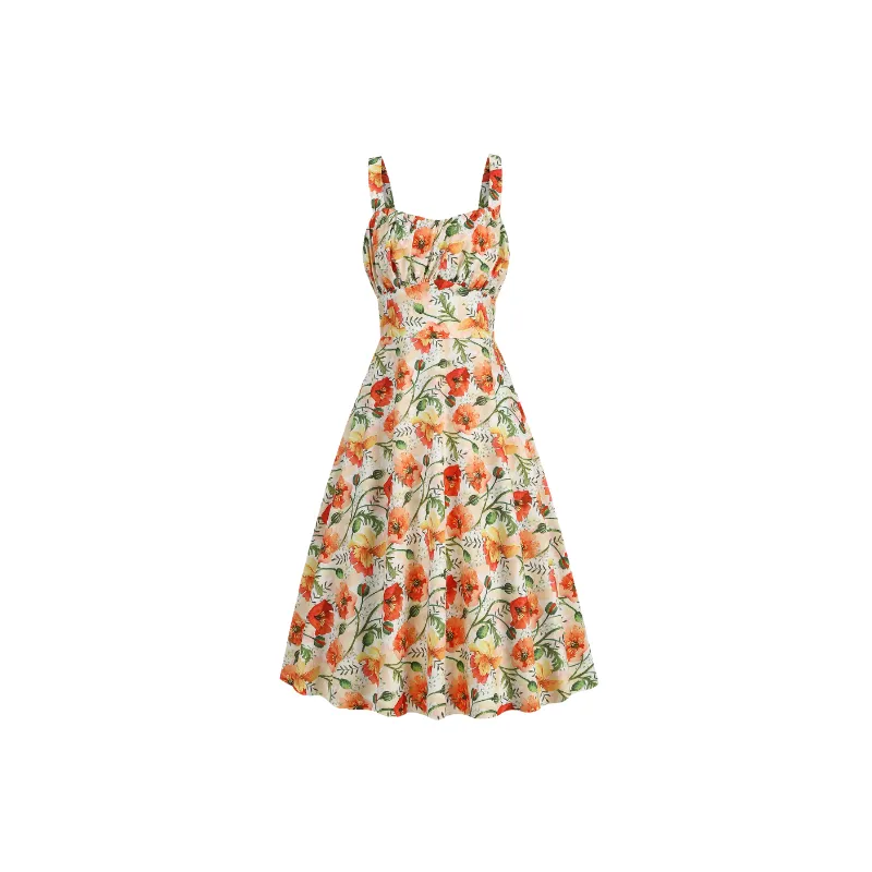 Cute Random Print Cotton Blended Fabric Slip Dress Women-2