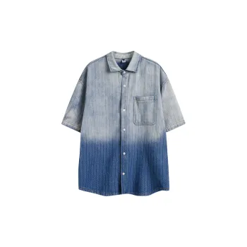 Vertical Stripe Gradient Denim Shirt