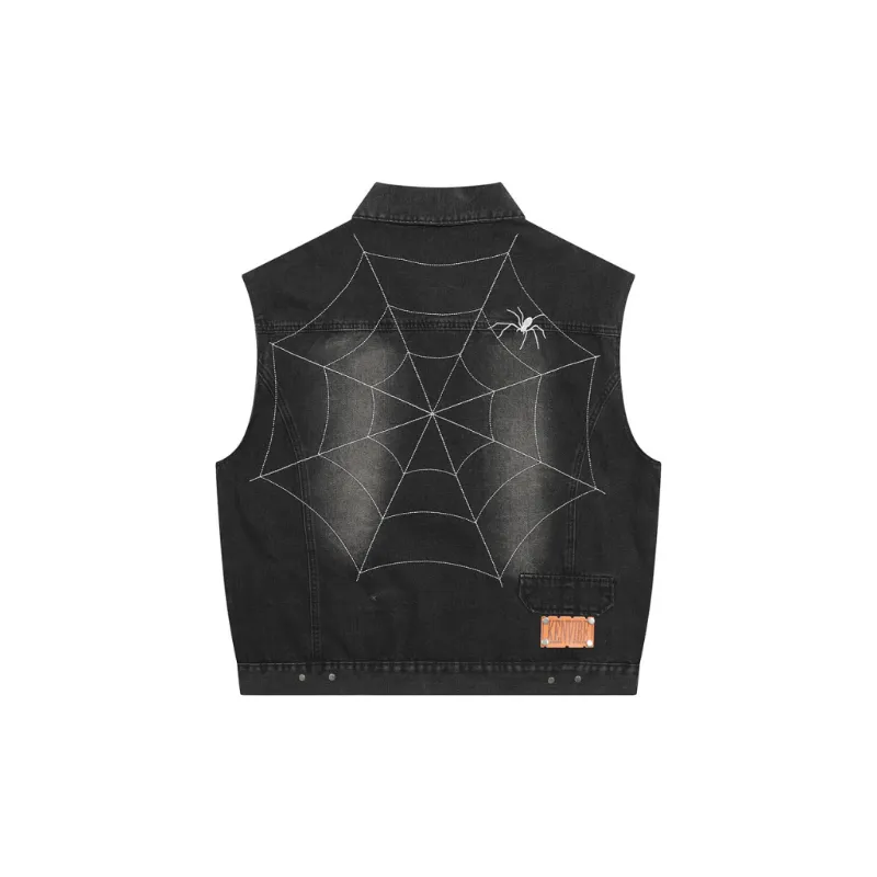 Loose Spider Web Denim Vest-1