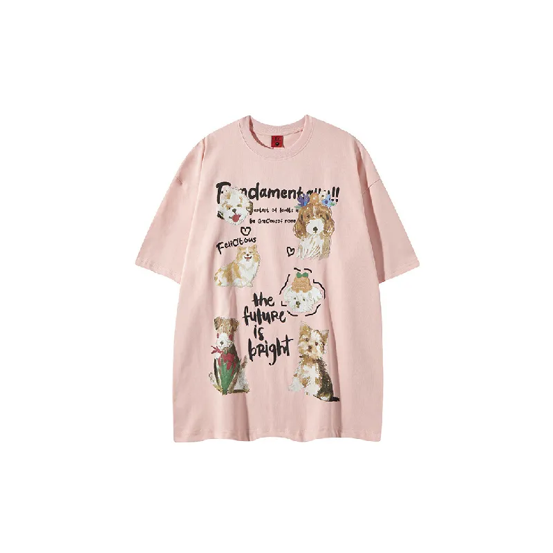 Retro Cute Cotton Blended Fabric T Shirt Unisex-0