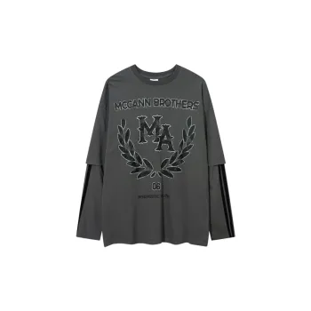 Retro Washed Old Printed Fake Two piece Long sleeved T shirt