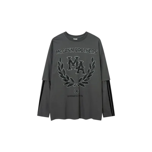 Retro Washed Old Printed Fake Two piece Long sleeved T shirt
