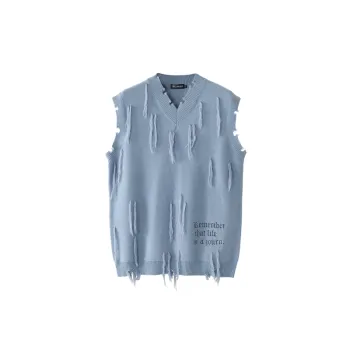 Retro Tassel Irregular Hole Contrast Embroidered Waistcoat Sweater