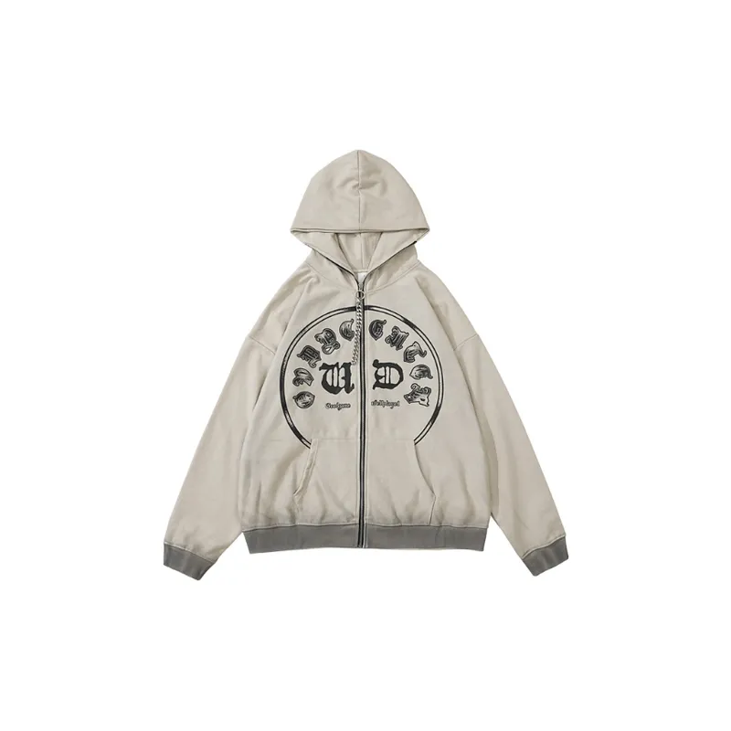 Stitching Printed Zipper Jacket Sweatshirt-0