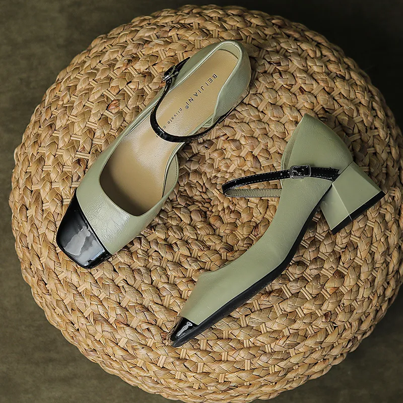 Simple Contrast Color Mary Jane Shoes-11