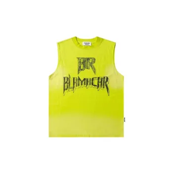 Street Fashionable Washed Old Graffiti Letter Printed Round Neck Vest