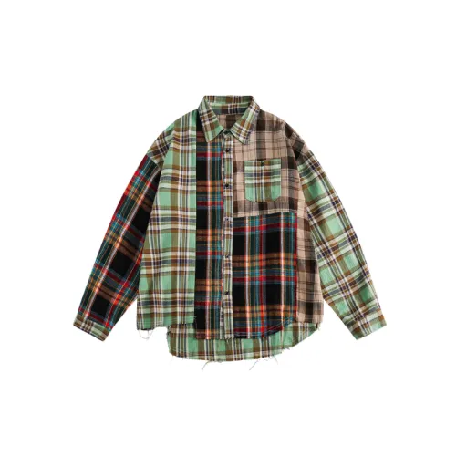 Retro Contrast Color Plaid Stitching Shirt