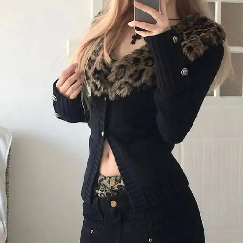 Fashionable Plain Leopard Print Knitwear Women-2