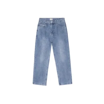 Retro Loose Washed Blue Straight Jeans